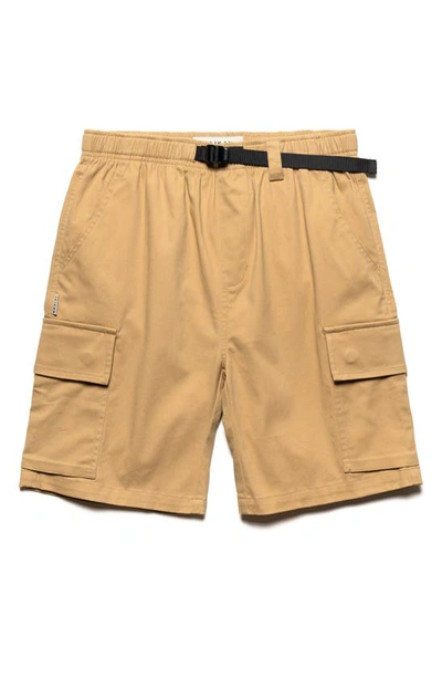 Taikan Belted Stretch Cotton Cargo Shorts In Tan