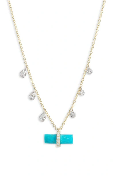 Meira T Turquoise Bar & Diamond Necklace In Yellow Gold