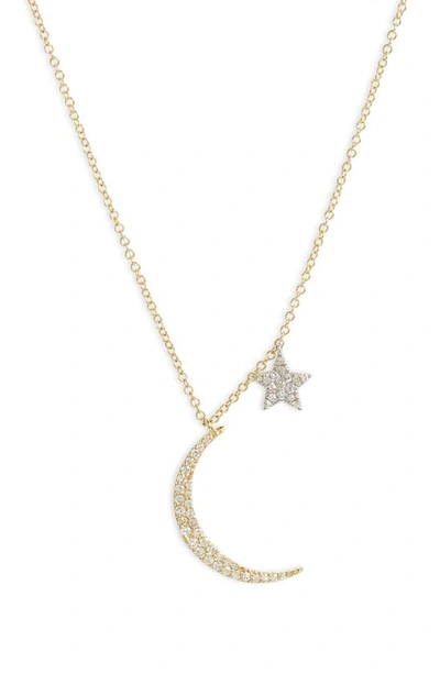 Meira T Diamond Moon Necklace In 14k Yellow Gold,.22 Ct. T.w., 16 In White/gold