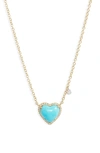 Meira T Turquoise & Diamond Heart Pendant Necklace In Yellow