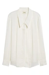 KHAITE DORIAN PLEATED POINT COLLAR SILK BLOUSE