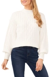 Cece Mock Neck Cable Stitch Sweater In Silver Heather