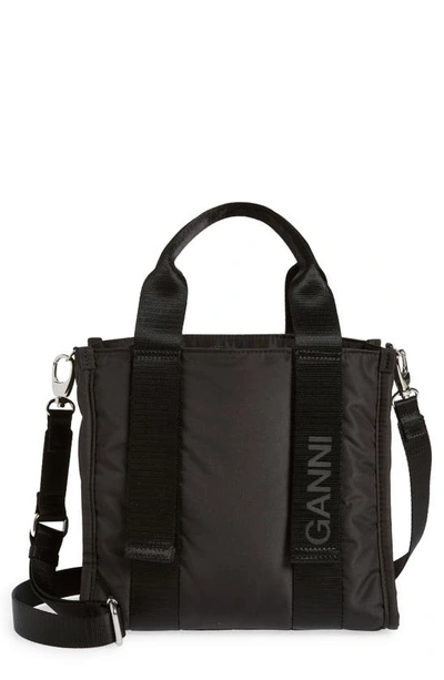 Ganni Small Recycled Polyester Tote In Black