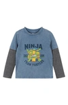 Andy & Evan Kids' 1084 Long Waffle Knit Sleeve Graphic T-shirt In Blue Turtles