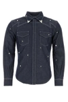 Mcm Contrasting Trimmings Studded Denim Shirt In Blue