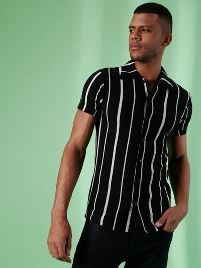Campus Sutra Men Striped Casual Shirts In Black