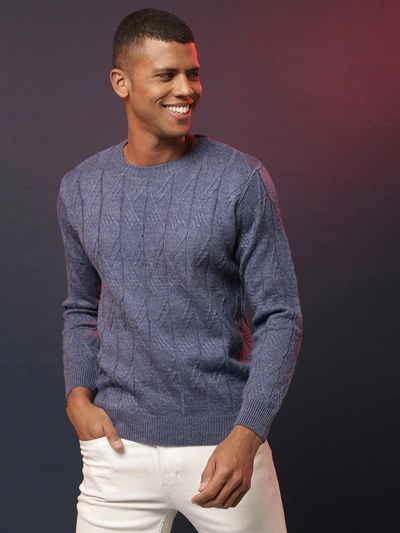 Campus Sutra Men's Blue Textured Knit Pullover Sweater