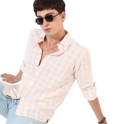 Campus Sutra Men's White And Peach Checkered Regular Fit Casual Shirt In Multicolor