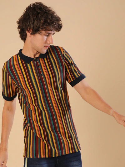 Campus Sutra Men Striped Stylish Casual Polo T-shirt In Multi