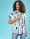 CAMPUS SUTRA WOMEN SEA GREEN & NAVY BLUE REGULAR FIT PRINTED CASUAL SHIRT
