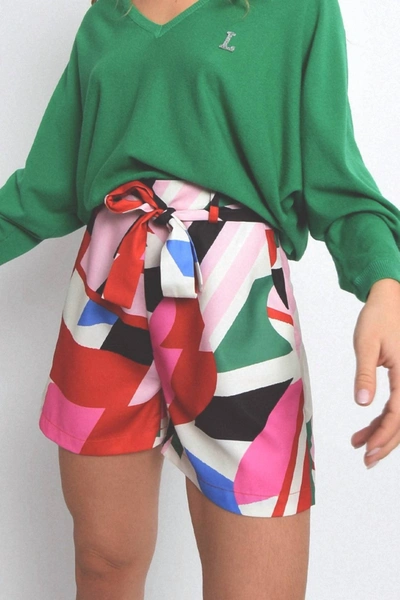 Molly Bracken Tie Waist Geo Print Shorts In Multi