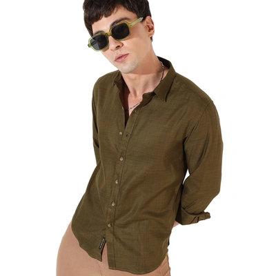 Campus Sutra Men's Solid Casual Shirt In Green