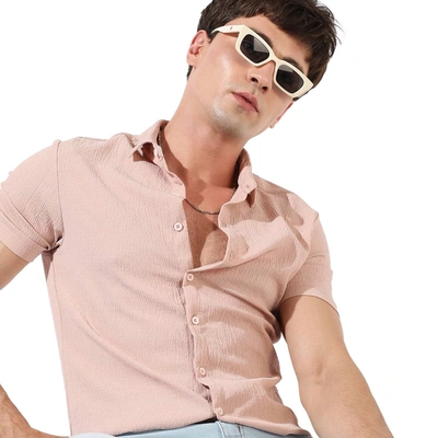 Campus Sutra Men's Textured Casual Shirt In Pink