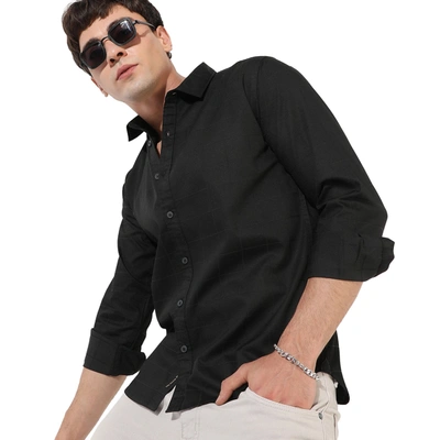 Campus Sutra Men's Textured Casual Shirt In Black