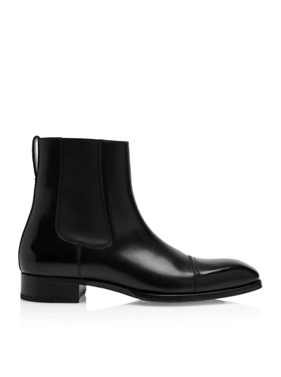 Tom Ford Burnished Leather Ankle Boots In Black