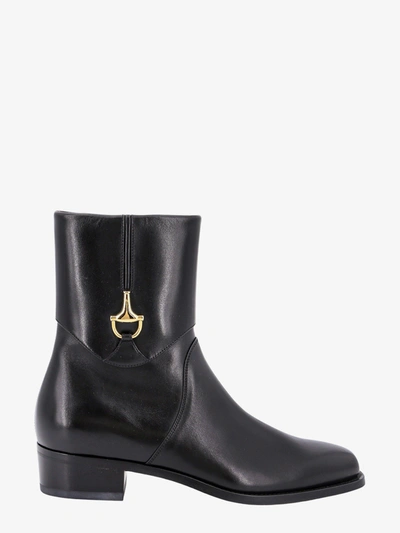 Gucci Men's Ega Horsebit Leather Ankle Boots In Black