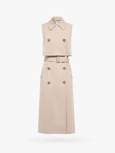 Burberry Double-breasted Cotton Blend Midi Dress In Beige