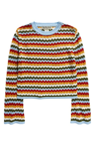 Cotton Emporium Kids' Stripe Pointelle Sweater In Blue Multi