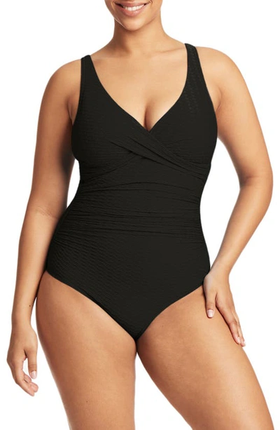 Sea Level Cross Front One-piece Swimsuit In Black