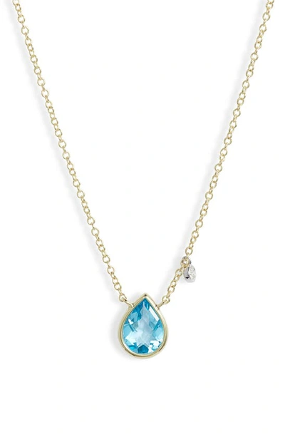 Meira T Blue Topaz & Diamond Pendant Necklace In Yellow