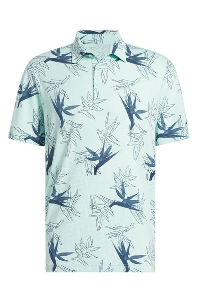 Adidas Golf Oasis Floral Mesh Golf Polo In Semi Flash Aqua