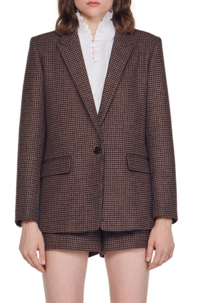 Sandro Houndstooth Wool-blend Blazer In Bruns