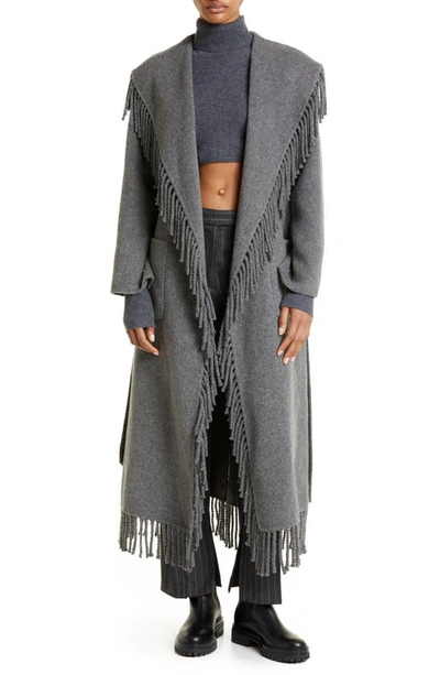 SIMKHAI CARRIE FRINGE WOOL BLEND ROBE COAT