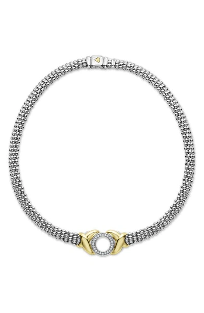 Lagos Embrace Diamond Pendant Bracelet In Yellow Gold/ Silver