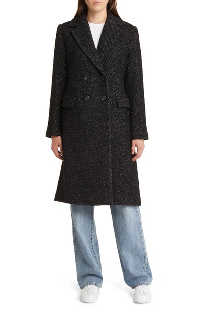 Nordstrom Signature Double Breasted Coat In Black- Ivory Multi Pattern