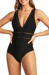 Sea Level Spliced One-piece Swimsuit In Black