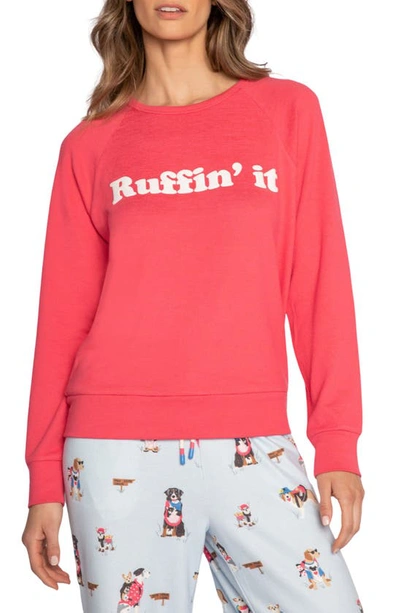 Pj Salvage Ruffin' It Jersey Pyjama Sweatshirt In Cherry