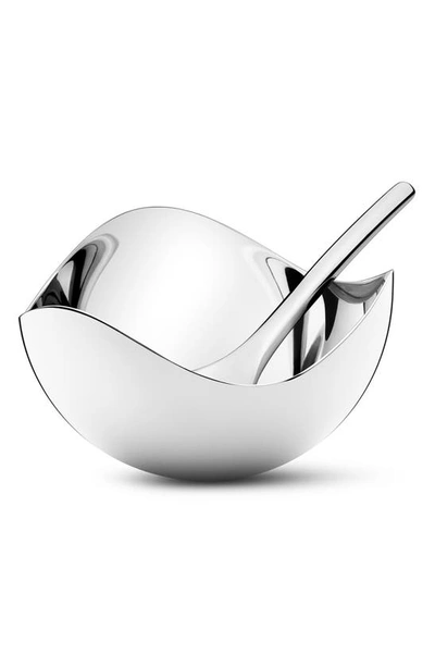 Georg Jensen Bloom Salt Cellar & Spoon Set In Silver