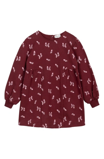 Miles The Label Babies' Ballet Print Long Sleeve Stretch Organic Cotton Dress In Burgundy