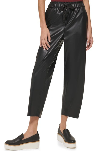 Dkny Wide Leg Faux Leather Pants In Black