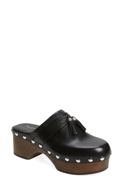 Rag & Bone Johannes Leather Tassel Mule Clogs In Black