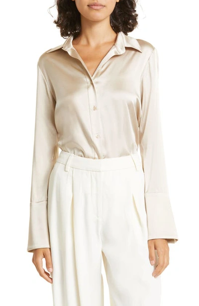 Twp Bessette Stretch Silk Button-up Blouse In Suntan