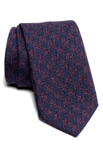 Jack Victor Noble Houndstooth Tie In Plum