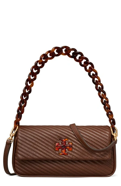 Tory Burch Small Kira Moto Quilted Leather Flap Shoulder Bag In Hickory Brown