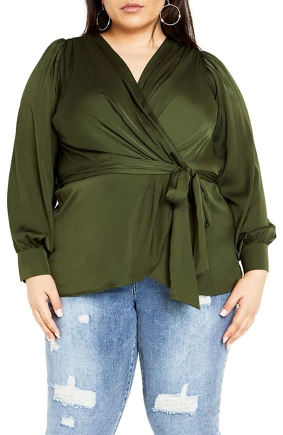 City Chic Opulent Long Sleeve Faux Wrap Top In Military-inspired