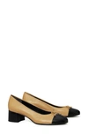 Tory Burch Cap-toe Pump In Ginger Mousse/perfect Black