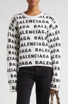 Balenciaga Allover Logo Crop Wool Blend Sweater In White/black