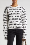 Balenciaga Allover Logo Crop Wool Blend Sweater In White/ Black