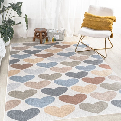 Jonathan Y Dila Modern Hearts Geometric Machine-washable Ivory/blue/orange Area Rug