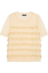 JCREW WAVERLY RUFFLED TULLE-PANELED MERINO WOOL T-SHIRT