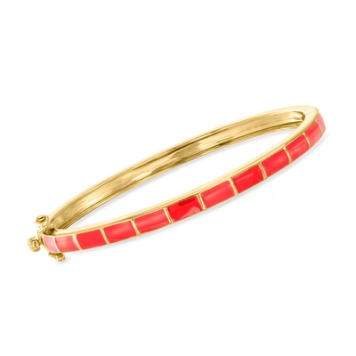 Ross-simons Red Enamel Striped Bangle Bracelet In 18kt Gold Over Sterling