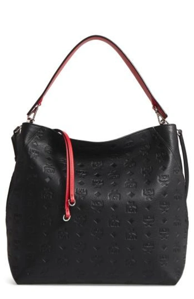Mcm Klara Monogrammed Leather Hobo Bag - Black In Bk