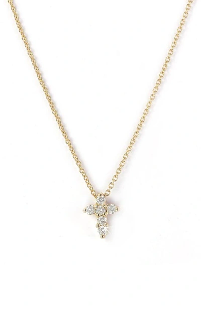 Roberto Coin Roberto Coin 'tiny Treasures' Diamond Cross Pendant Necklace In Yellow Gold