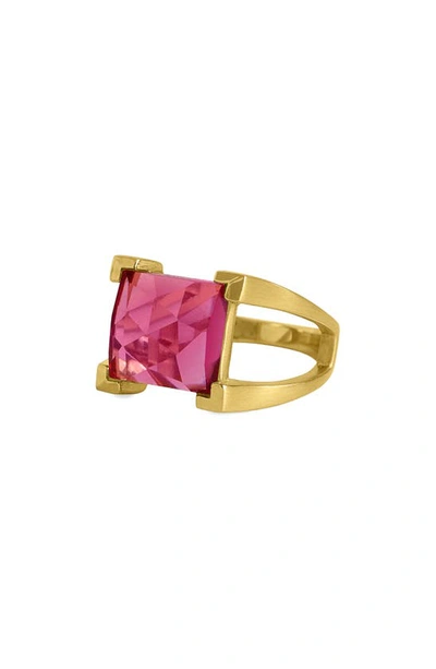 Dean Davidson Mini Plaza Simulated Tanzanite Ring In Vivid Pink/ Gold