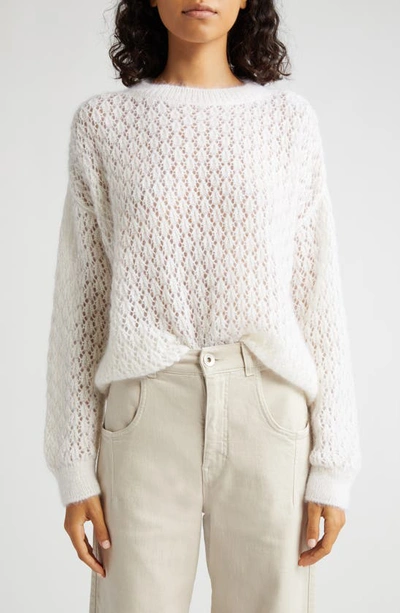 Eleventy Open Stitch Mohair & Silk Sweater In Bianco