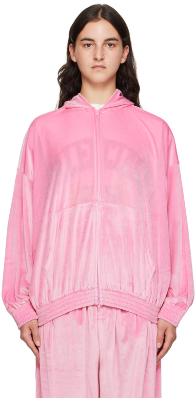 Balenciaga Bb Logo Zipped Hoodie In Pink